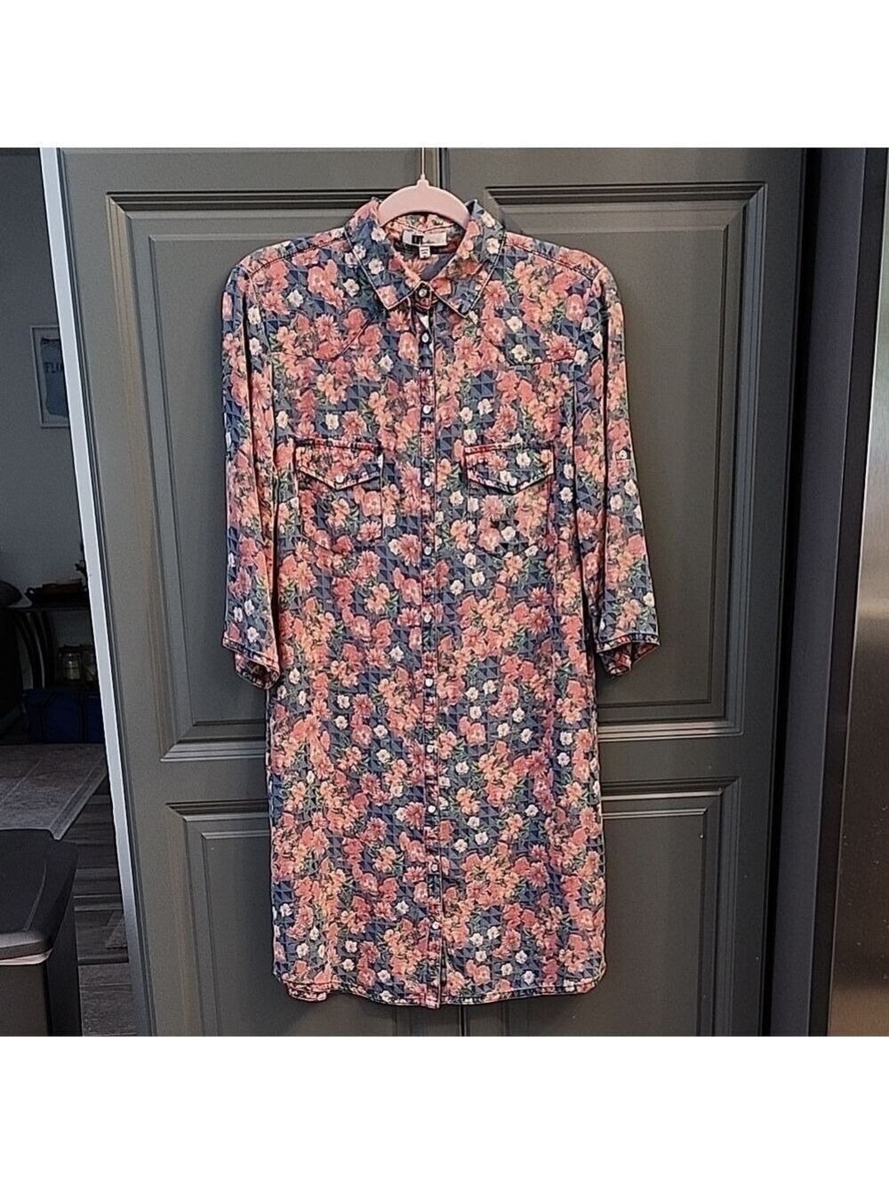 Kut from the Kloth Pink and Blue Buttoned Shirt Dress